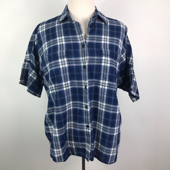 Madewell Tops - Madewell plaid hi low button down short sleeve top